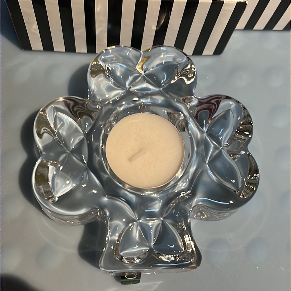 Cashs Crystal Lucky Shamrock ☘️ Votive Candle Holderwith Celtic Knot Decoration